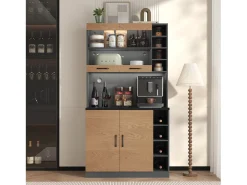 Aparador con LED, 2 x USB, 2 x enchufes, 3 cajones, 100x40x187 cm, práctico almacenaje para cocina y comedor