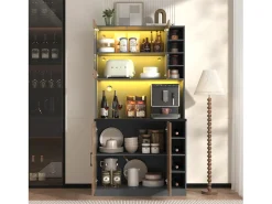 Aparador con LED, 2 x USB, 2 x enchufes, 3 cajones, 100x40x187 cm, práctico almacenaje para cocina y comedor