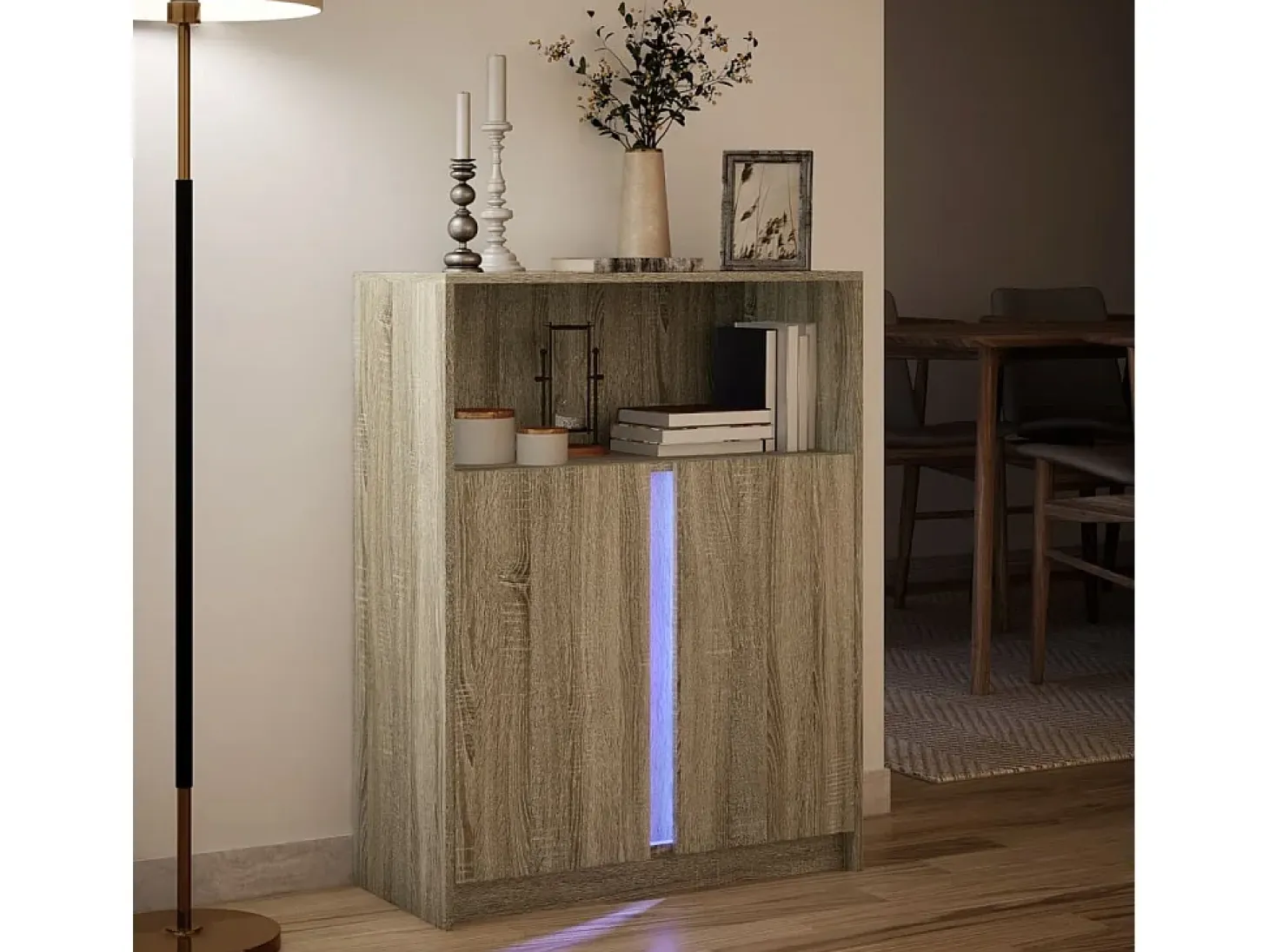 Aparador con LED roble Sonoma 77x34x100 cm madera de ingeniería