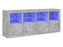 Aparador con luces LED, gris hormigón, 163x37x67 cm
