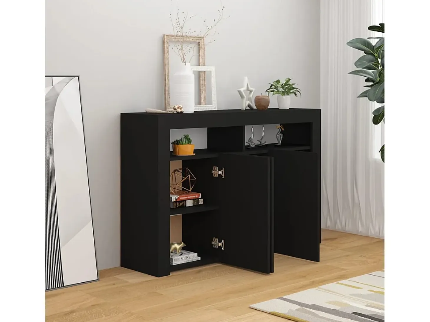 Aparador con luces LED negro 115,5x30x75 cm