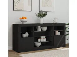 Aparador con luces LED negro 142,5x37x67 cm ES418264