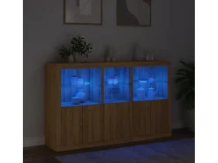 Aparador con luces LED roble Sonoma 162x37x100 cm