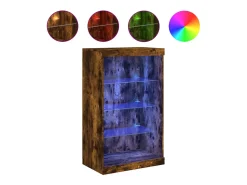 Aparador con luces LED roble ahumado 60,5x37x100 cm ES473550