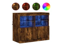 Aparador con luces LED roble ahumado 81x37x67 cm ES356338