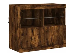Aparador con luces LED roble ahumado 81x37x67 cm ES356338