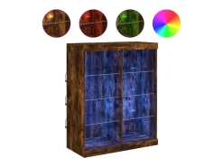 Aparador con luces LED roble ahumado 81x37x100 cm