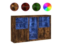 Aparador con luces LED roble ahumado 162x37x100 cm ES410521