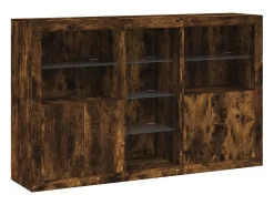 Aparador con luces LED roble ahumado 162x37x100 cm ES410521