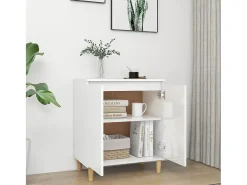 Aparador con patas de madera de ingeniería blanca brillante