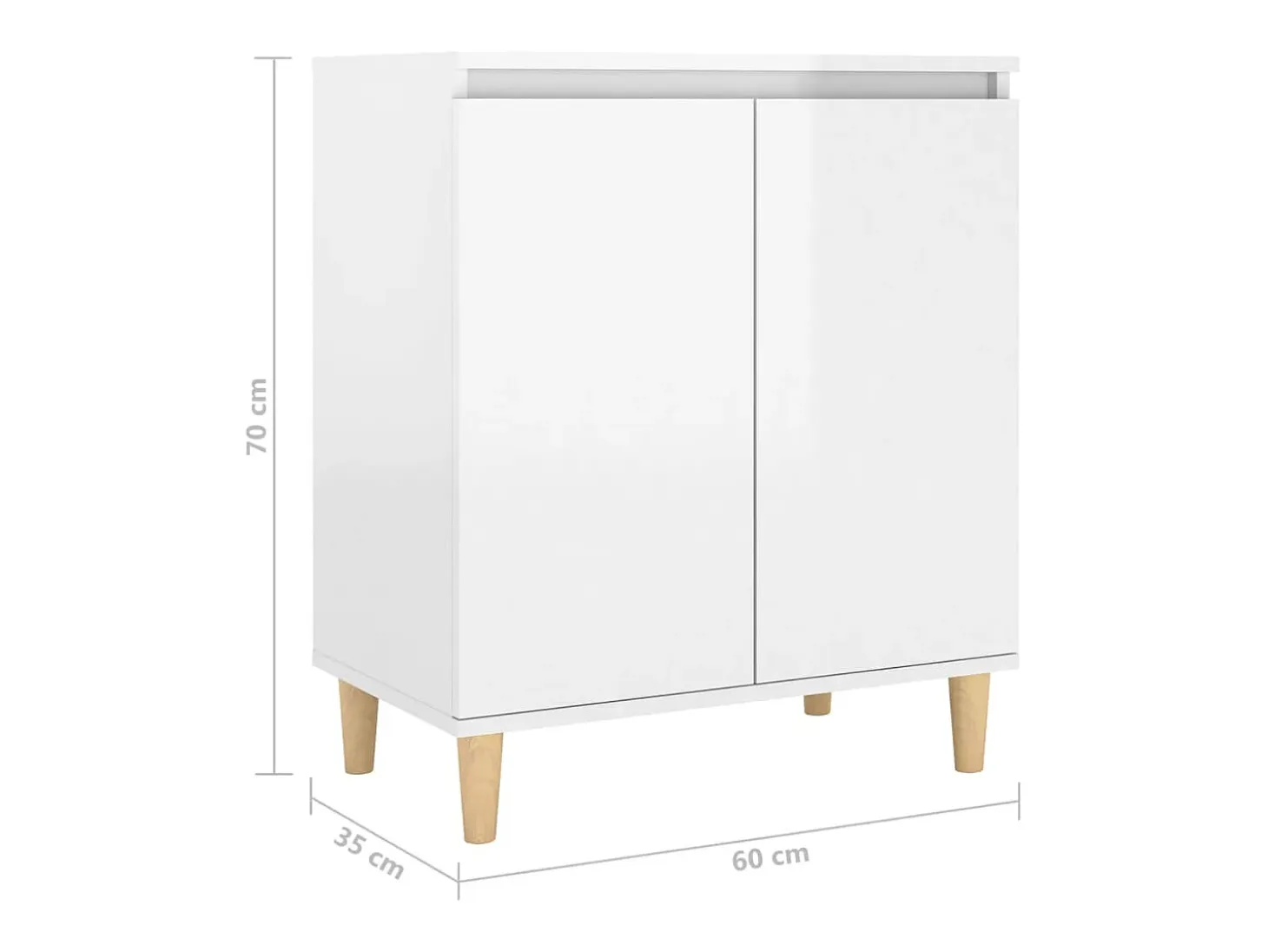 Aparador con patas de madera de ingeniería blanca brillante