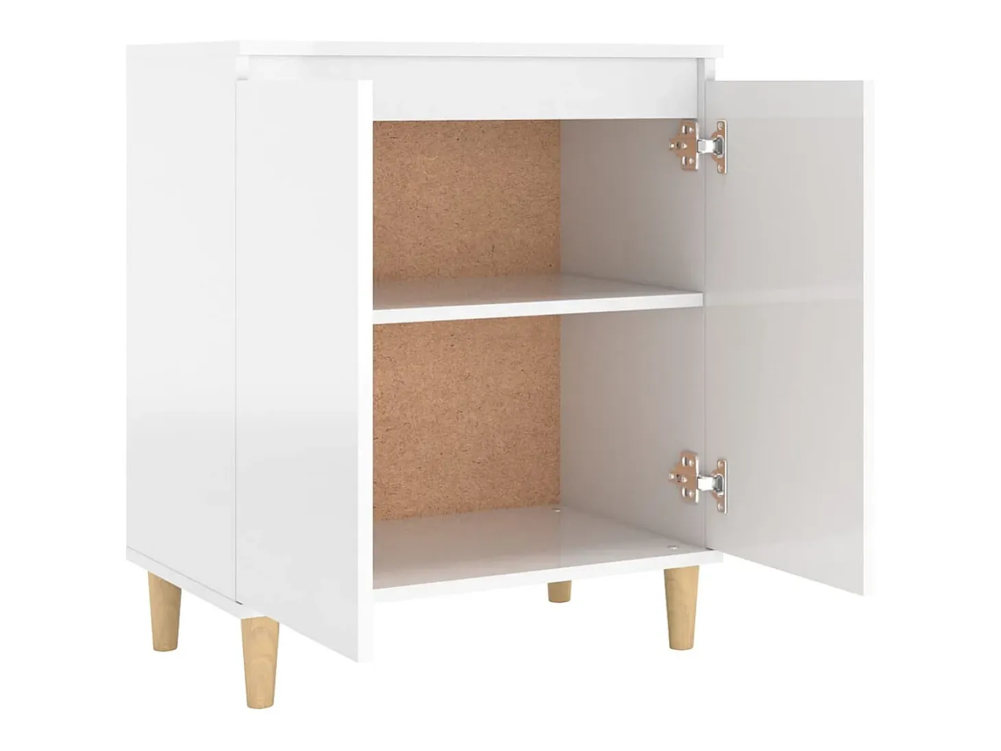 Aparador con patas de madera de ingeniería blanca brillante