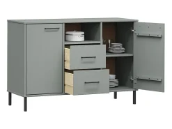 Aparador con patas de metal Gris 113x40x77 cm Madera maciza OSLO