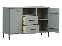 Aparador con patas de metal Gris 113x40x77 cm Madera maciza OSLO