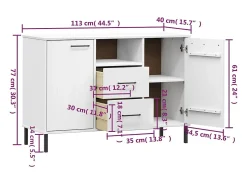 Aparador con patas de metal Blanco 113x40x77 cm Madera maciza OSLO
