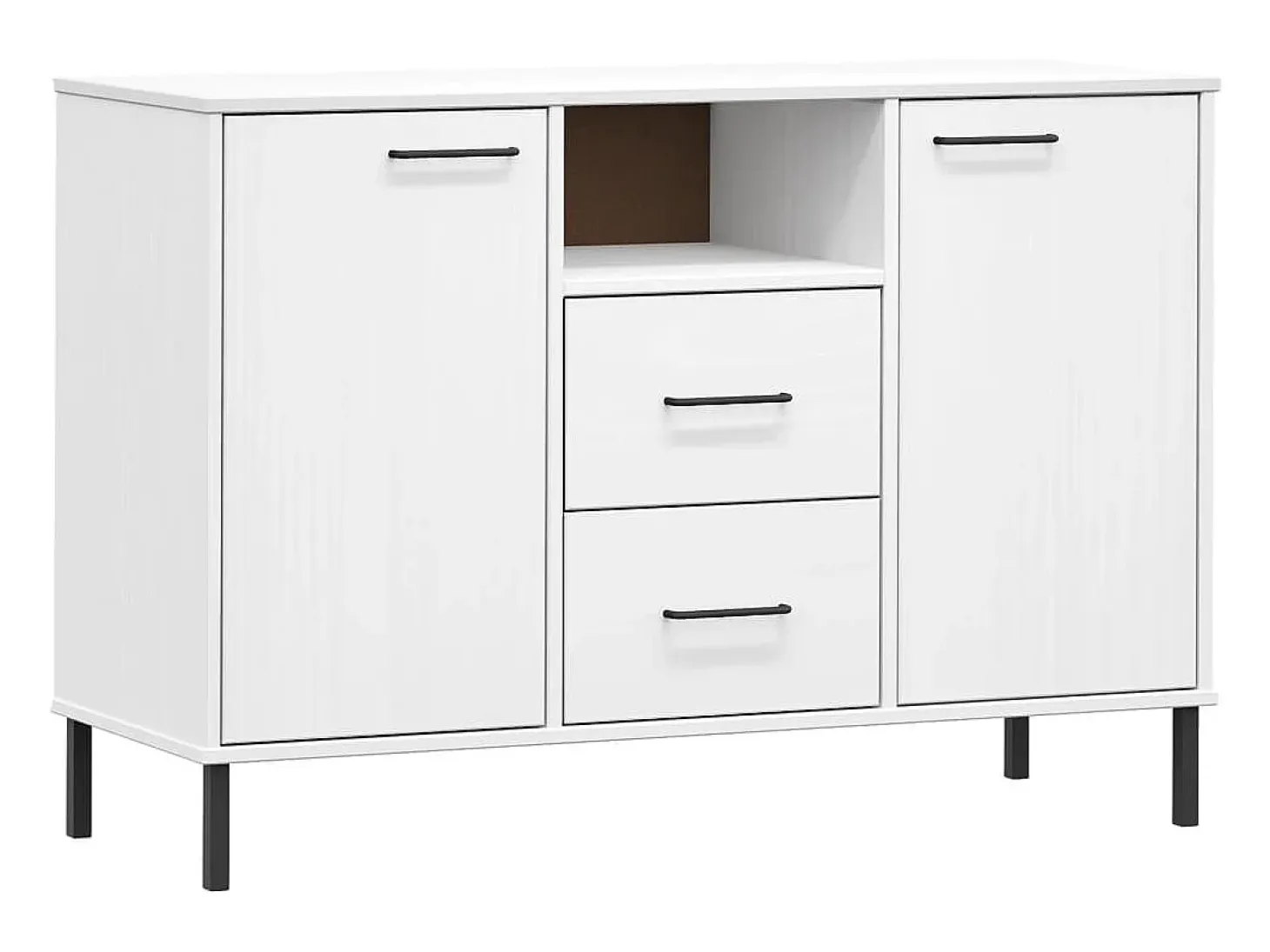Aparador con patas de metal Blanco 113x40x77 cm Madera maciza OSLO