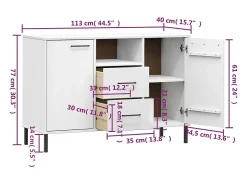 Aparador con patas de metal Blanco 113x40x77 cm Madera maciza OSLO
