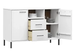 Aparador con patas de metal Blanco 113x40x77 cm Madera maciza OSLO