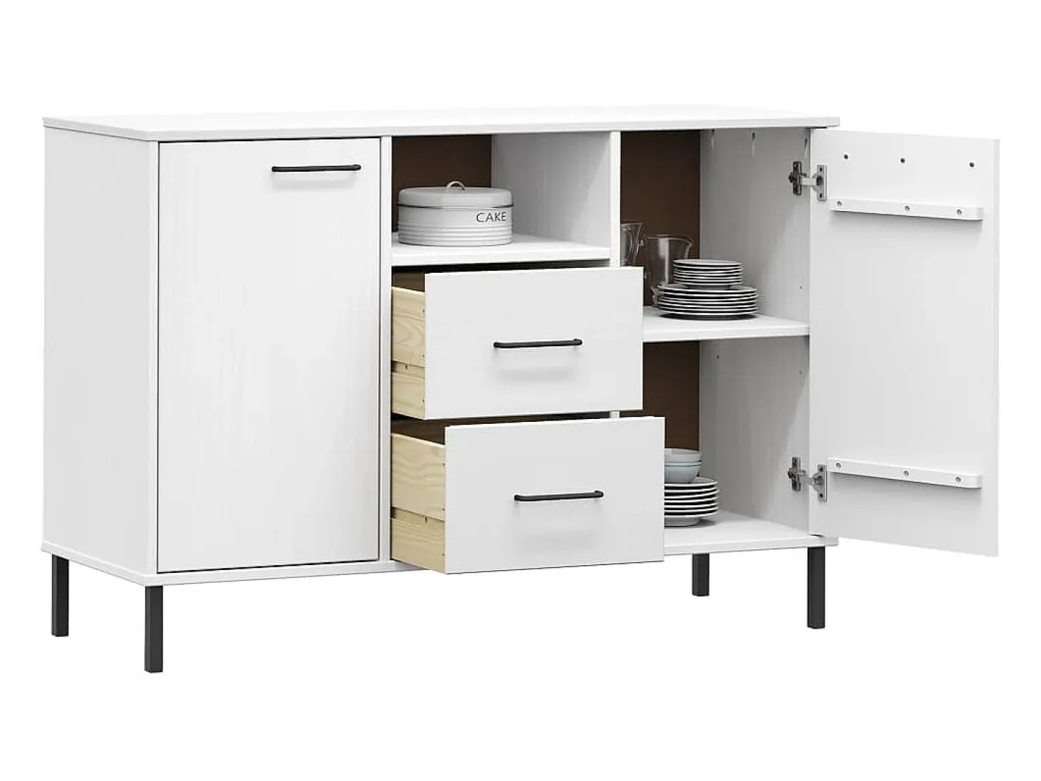 Aparador con patas de metal Blanco 113x40x77 cm Madera maciza OSLO