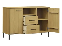 Aparador con patas de metal Marrón 113x40x77 cm Madera maciza OSLO