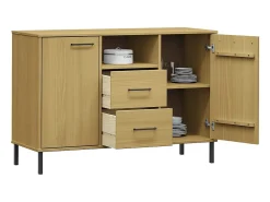 Aparador con patas de metal Marrón 113x40x77 cm Madera maciza OSLO