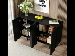 Aparador con puertas talladas en forma de gota, MDF, negro (120x37,5x80,8 cm)