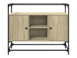Aparador con tapa de vidrio de madera de ingeniería de roble Sonoma