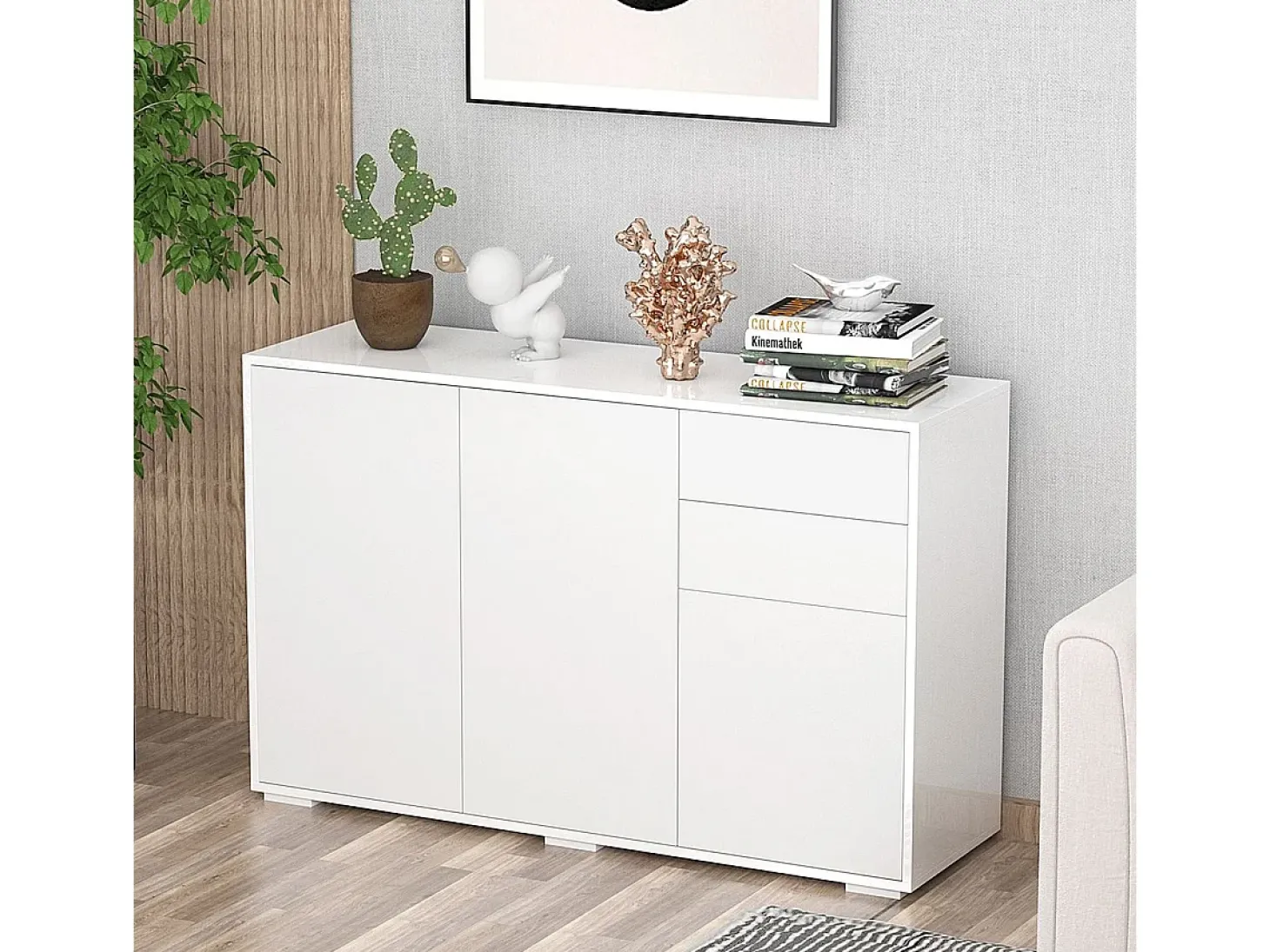 Aparador Conil Homcom 3 puertas + 2 cajones blanco 74x117x36 cm