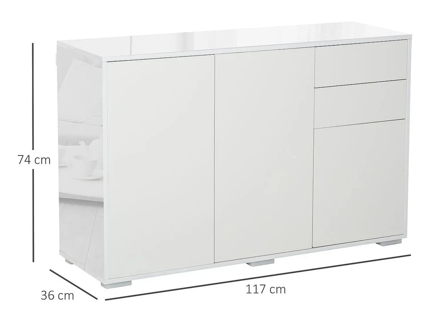 Aparador Conil Homcom 3 puertas + 2 cajones blanco 74x117x36 cm