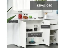 Aparador Conil Homcom 3 puertas + 2 cajones blanco 74x117x36 cm