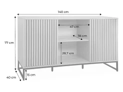 Aparador contemporáneo acanalado efecto madera de 2 puertas, 140cm