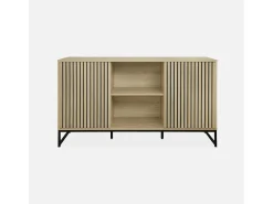 Aparador contemporáneo acanalado efecto madera de 2 puertas, 140cm