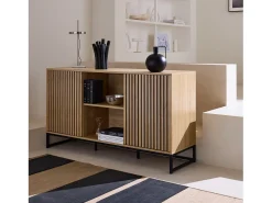 Aparador contemporáneo acanalado efecto madera de 2 puertas, 140cm