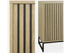 Aparador contemporáneo acanalado efecto madera de 2 puertas, 140cm