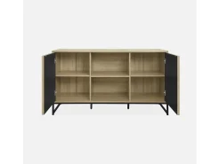 Aparador contemporáneo acanalado efecto madera de 2 puertas, 140cm
