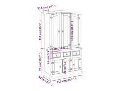 Aparador Corona madera maciza pino mexicano blanco 112x43x196cm
