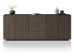Aparador Coste con 4 puertas y 3 cajones en color antracita mate y madera oscura 220,1x43x86 cm