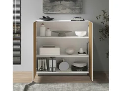Aparador Coste con 2 puertas efecto canneté blanco mate y madera clara 120x43x126 cm