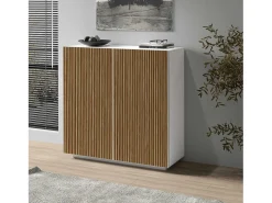 Aparador Coste con 2 puertas efecto canneté blanco mate y madera clara 120x43x126 cm
