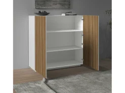 Aparador Coste con 2 puertas efecto canneté blanco mate y madera clara 120x43x126 cm