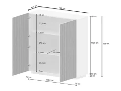 Aparador Coste con 2 puertas efecto canneté blanco mate y madera clara 120x43x126 cm