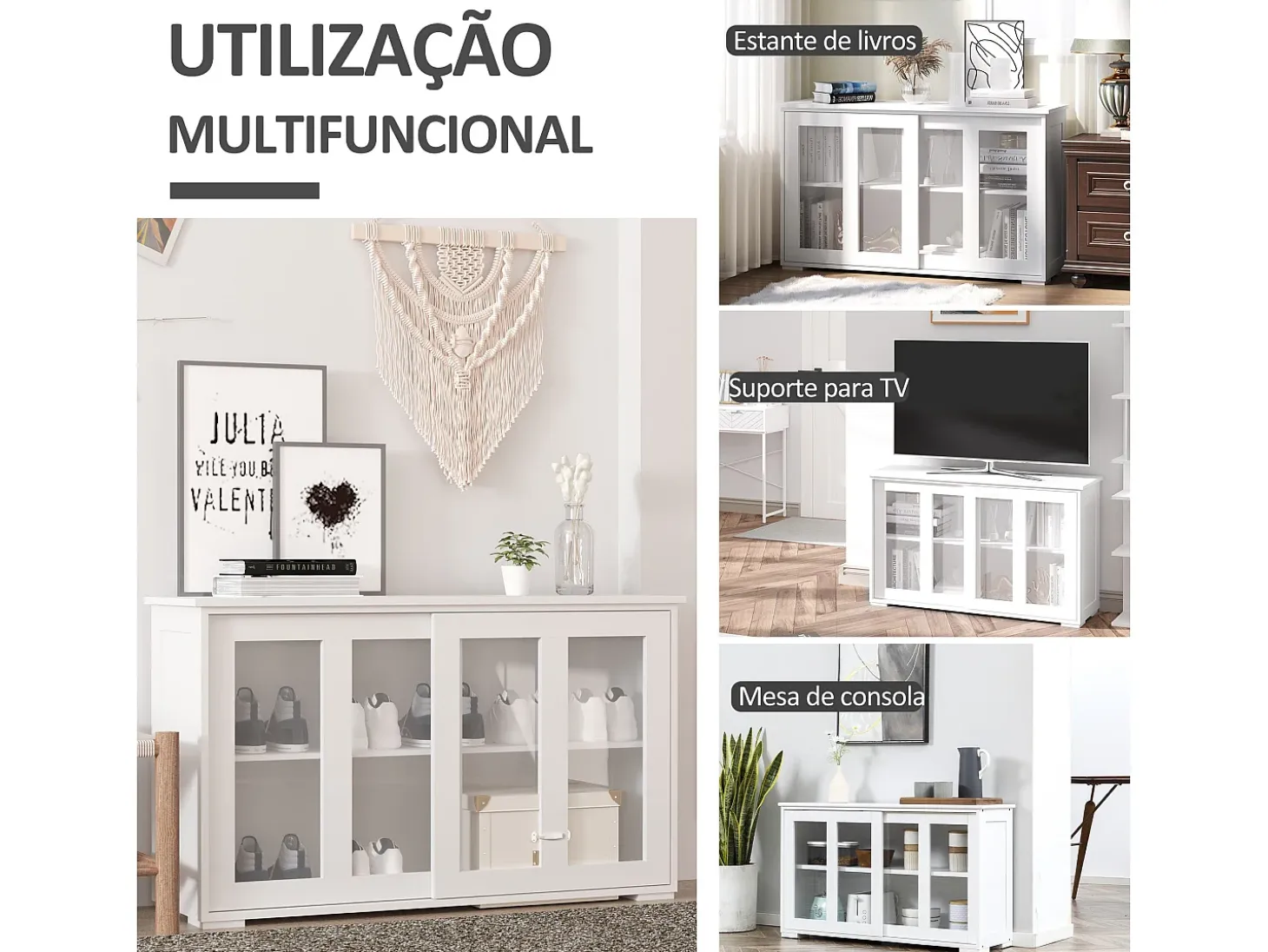 Aparador Cuarzo Homcom 2 puertas corredizas blanco 62,5x107x33 cm