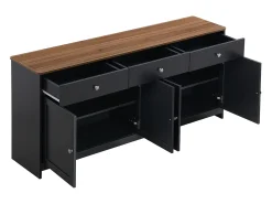 Aparador de 160 cm con 3 cajones y 4 puertas, tablero con veta de madera
