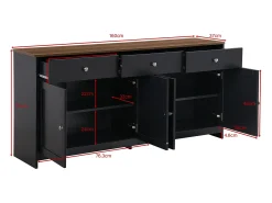 Aparador de 160 cm con 3 cajones y 4 puertas, tablero con veta de madera