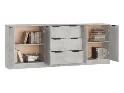 Aparador de 3 piezas madera contrachapada gris hormigón ES99210