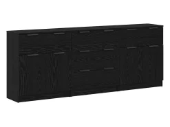 Aparador de 3 piezas Roble negro 60 x 30 x 70 cm Madera de ingeniería