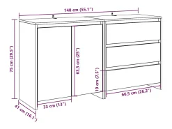 Aparador de 2 piezas, roble hecho a mano, madera de ingeniería