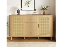 Aparador de 2 puertas - Aparador de 3 cajones con patas de metal - madera - para salón y comedor