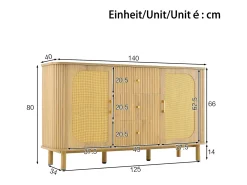 Aparador de 2 puertas - Aparador de 3 cajones con patas de metal - madera - para salón y comedor