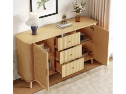 Aparador de 2 puertas - Aparador de 3 cajones con patas de metal - madera - para salón y comedor